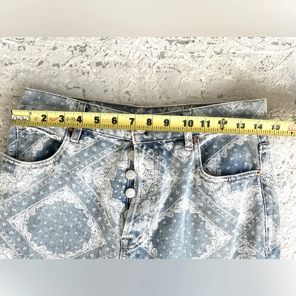 PACSUN High Rise Straight Leg Jeans Women's 28 Blue Bandana Print Button Fly